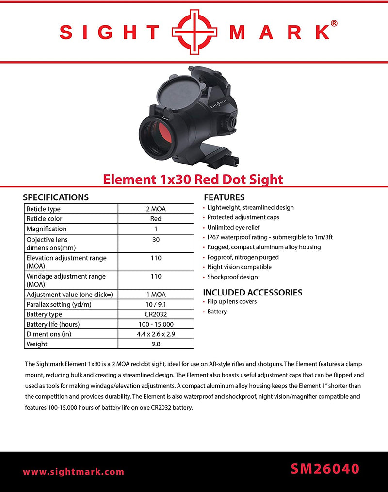 Sightmark Element 1x30 Red Dot Sight