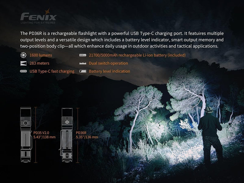 Fenix Flashlight PD36R Rechargeable Tactical Flashlight
